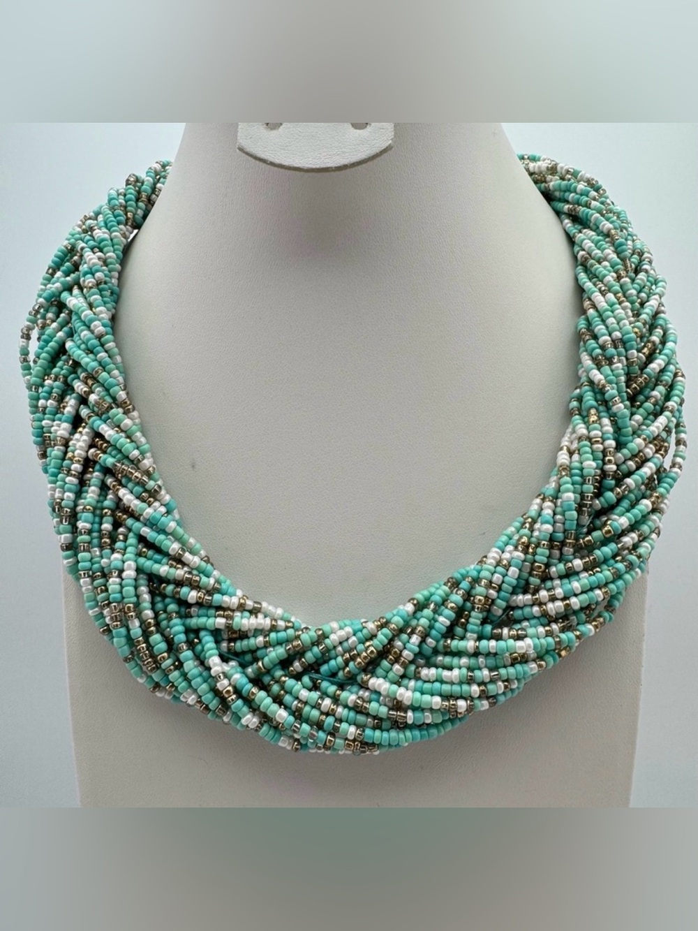 ALDO Turquoise Beaded Statement Necklace Gold Tone Multistrand